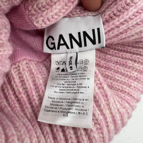 Ganni Pink Oversized Wool Rib Knit Beanie Hat - Picture 3 of 10